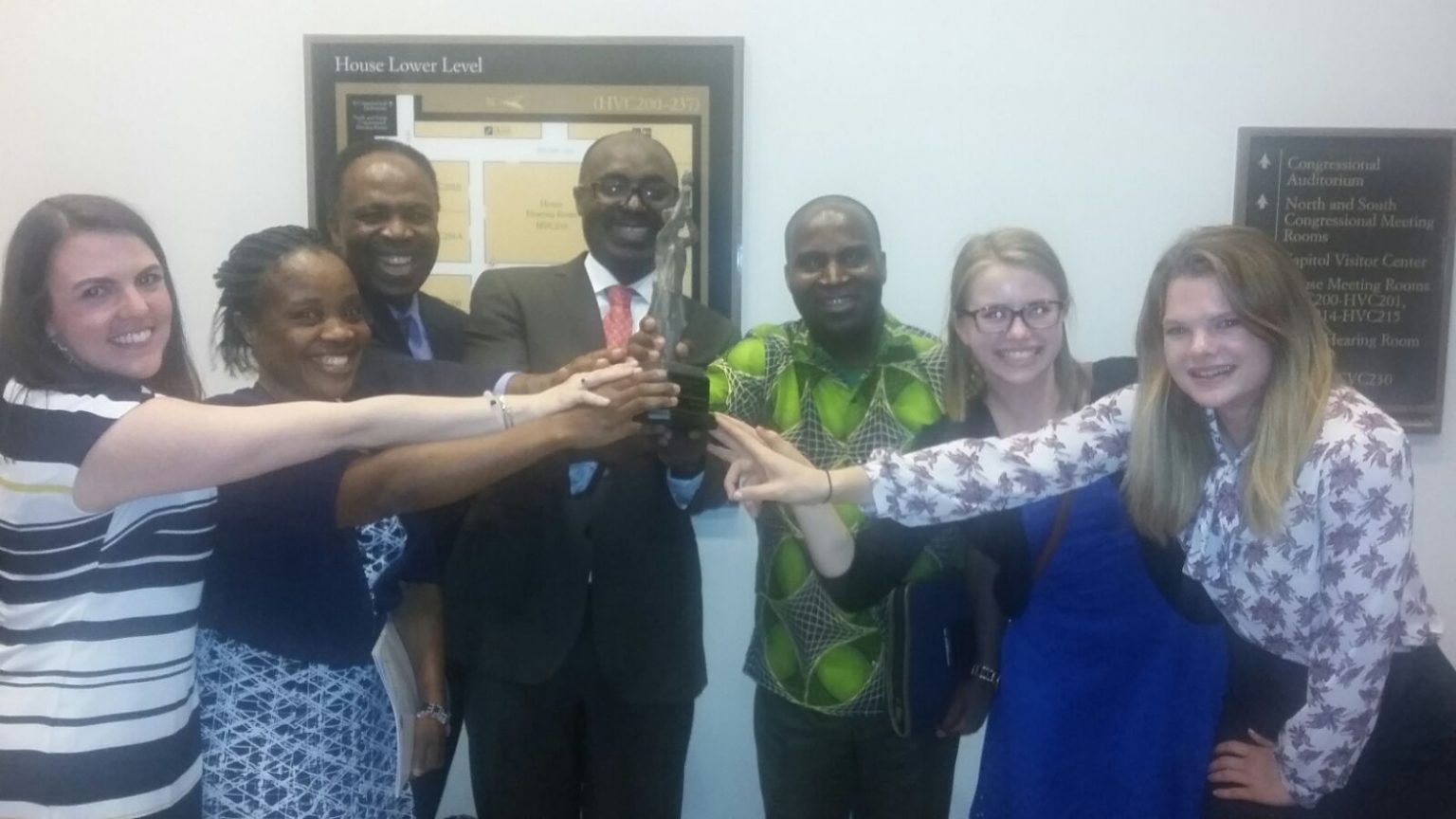 Rafael Marques de Morais (center) with AFJN Staff and Interns at the U.S. Capitol Visitor Center